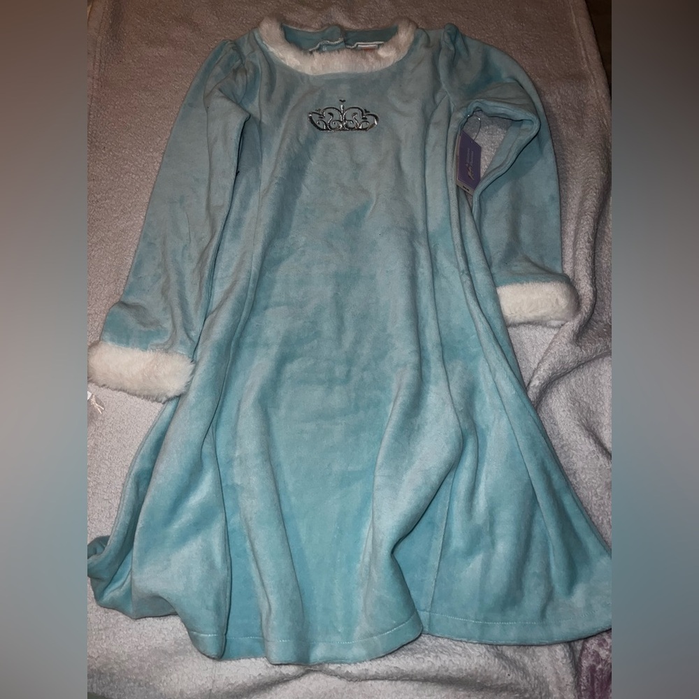 Gymboree Blue Dress with White Fur Trim